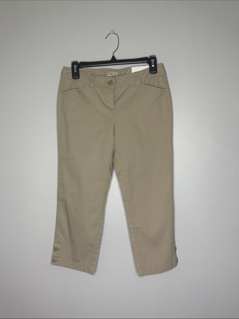 LOFT Original Crop Tan Cropped Button-Hem Pants Size 0 Petite NWT